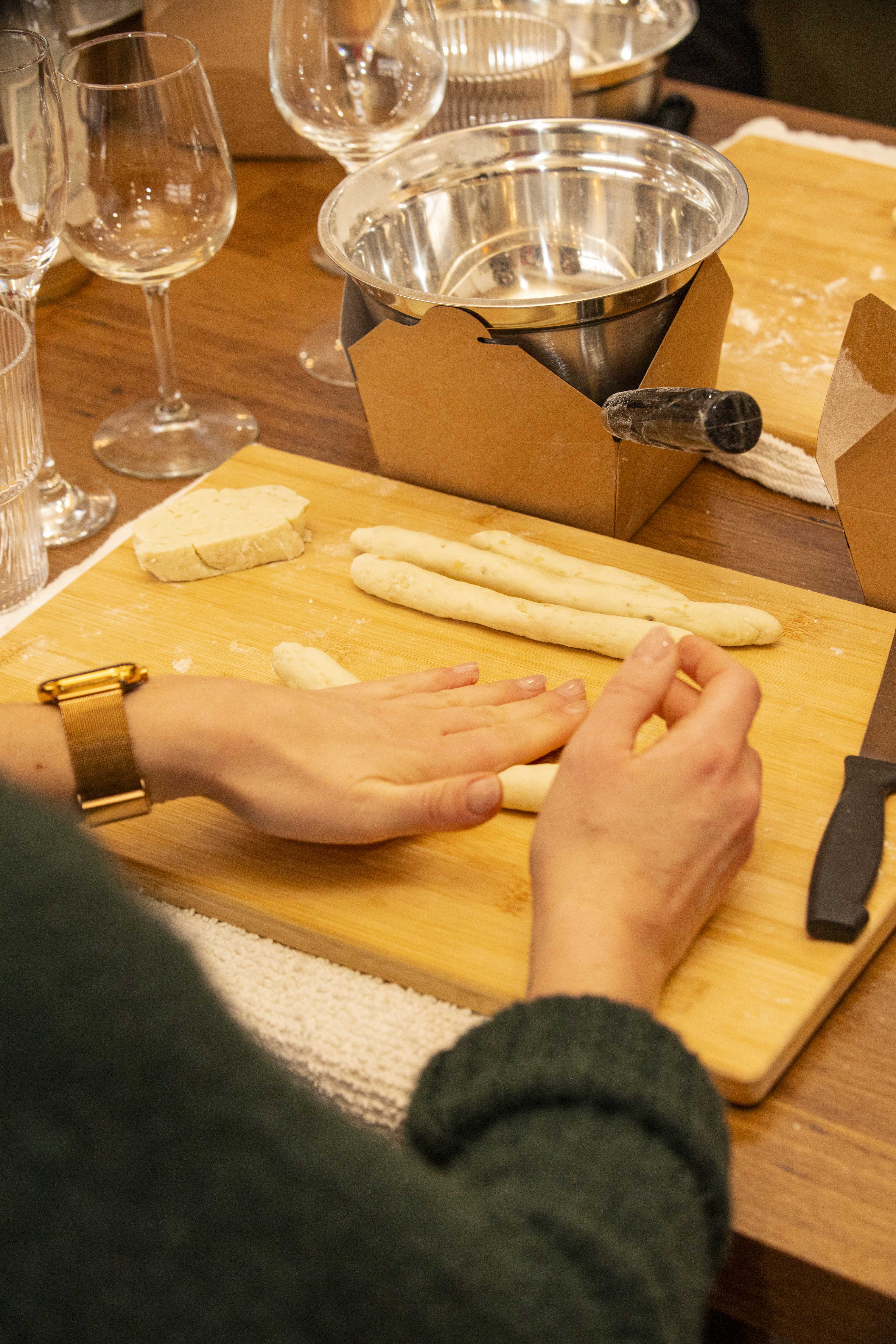 Shaping fresh pasta by hand at a da Cecot pasta class, Edmonton