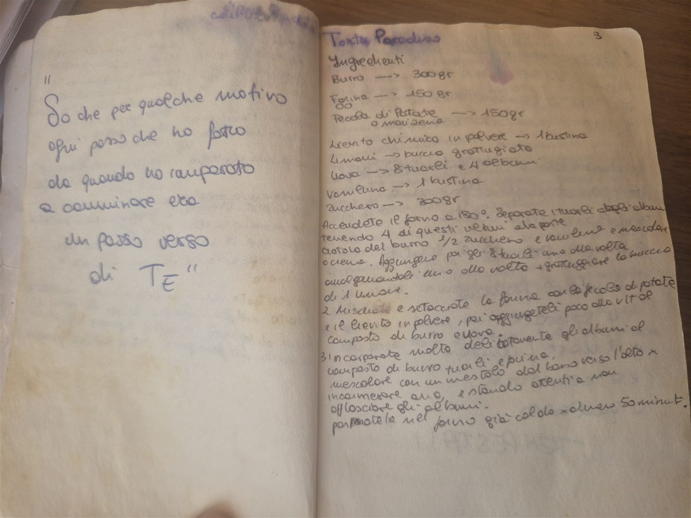 Torta Paradiso recipe in Erika's notebook